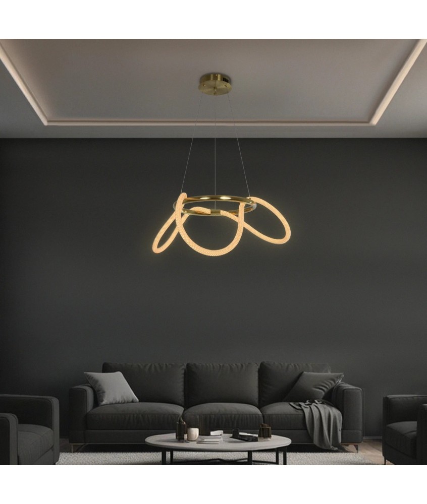 kelvo® GLOW KLV-101-0162 Κρεμαστό Φωτιστικό Οροφής LED 36W 3600lm 360° AC 220-240V IP20 Ρυθμιζόμενο Λευκό CCT με Χειριστήριο από 2700K έως 6000K Dimmable - Lumileds SMD Chip - Χρυσό Πλατίνα - Μ70 x Π70 x Υ40cm - 3 Χρόνια Εγγύηση